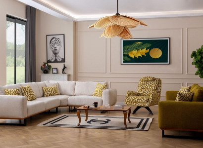 Designer Wohnzimmer Set 3tlg. Sofa 4 + 1 Sitz Ecksofa L-form Modern